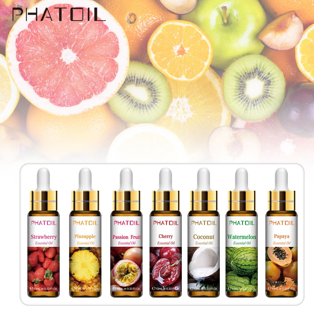 PHATOIL 10ml Fruit Fragrance Oils for ultrasonic diffusers, candle making, DIY crafts, and home fragrance.