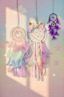 Pink and Purple Dream Catcher wall hanging for bedroom decor, peaceful sleep, and spiritual home decoration.