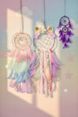 Pink and Purple Dream Catcher wall hanging for bedroom decor, peaceful sleep, and spiritual home decoration.