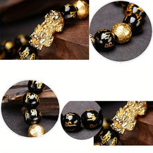 Pixiu charm Obsidian bead bracelet for prosperity, protection, and everyday feng shui jewelry wear.