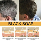 Polygonum Multiflorum Shampoo Bar before and after comparison showing gray hair turning darker with consistent use.