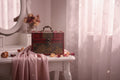 Portable wooden jewelry box organizer case for storing rings, earrings, necklaces, and daily accessories.