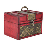 Portable wooden jewelry box organizer case for storing rings, earrings, necklaces, and daily accessories.