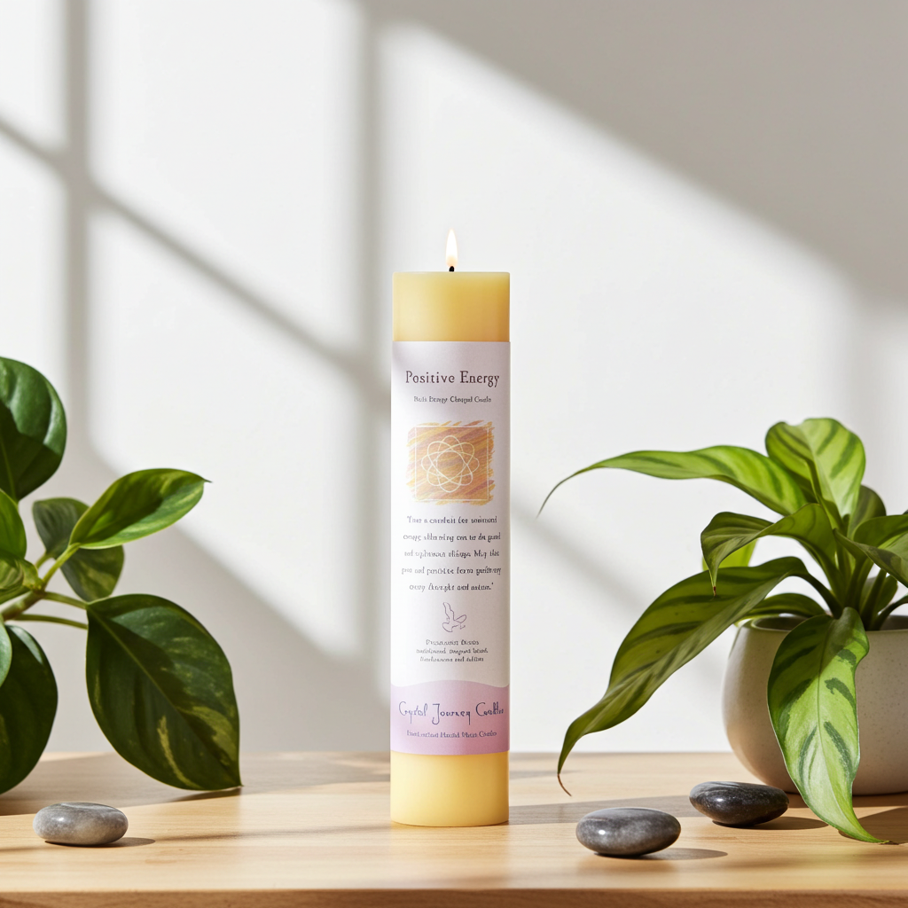 Positive Energy Reiki Herbal Pillar Candle herbal pillar candle for meditation, spiritual cleansing, and inviting uplifting energy.