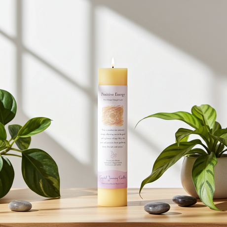 Positive Energy Reiki Herbal Pillar Candle herbal pillar candle for meditation, spiritual cleansing, and inviting uplifting energy.