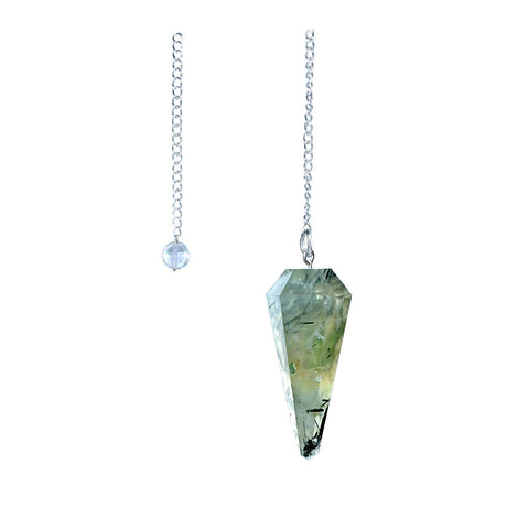 Prehnite 6-sided faceted pendulum on a 9-inch chain for dowsing