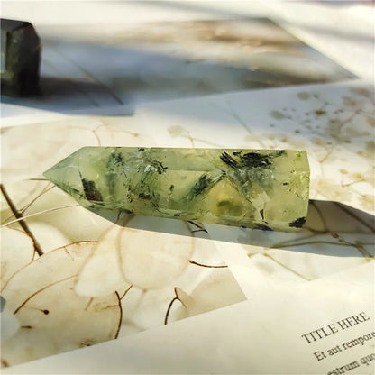 Natural Prehnite Crystal Healing Wand Tower gentle prehnite healing crystal for dreamwork and calming energy.