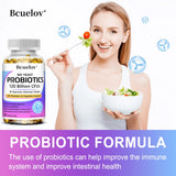 Bcuelov Premium Probiotics with Prebiotics & Digestive Enzymes capsules bottle for gut health care, digestive enzyme support, and daily digestive balance.