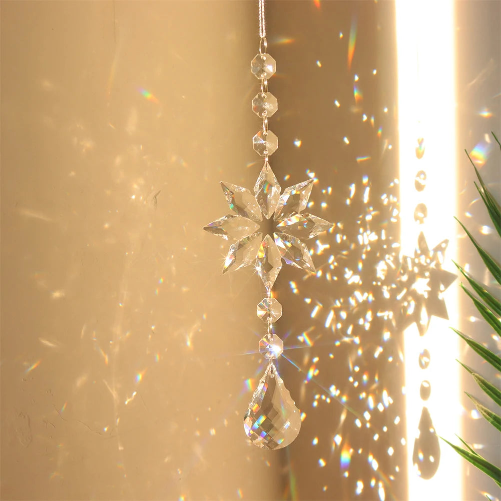 Prism dream catcher crystal hanging wind chime for window decor, light-catching display, and peaceful room ambiance.