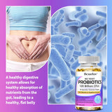Bcuelov Premium Probiotics with Prebiotics & Digestive Enzymes capsules bottle for digestive support, maintaining gut flora, and digestive comfort.