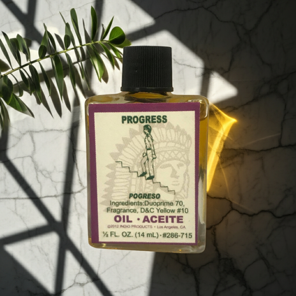 Progress Wish Oil prayer oil bottle for manifestation, spiritual focus, and forward movement rituals.