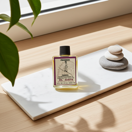 Progress Wish Oil ritual oil bottle for success work, goal-focused prayer, and spiritual progress.