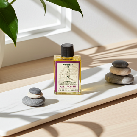 Progress Wish Oil bottle for spiritual anointing, intention setting, and manifestation work.