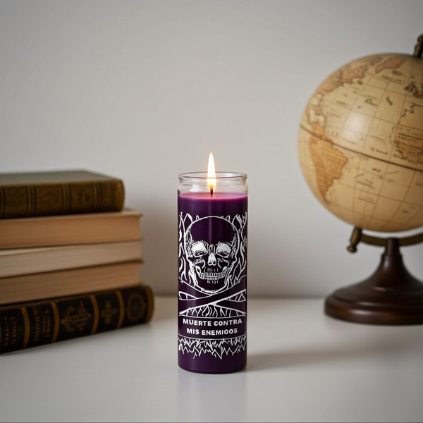 Protection From Enemies Black 7-Day Candle glass prayer candle for strength, spiritual protection, and safety rituals.