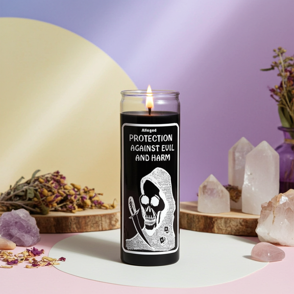 Protection from Evil black 7 day candle glass jar candle for spiritual protection, banishing negativity, and ritual use.