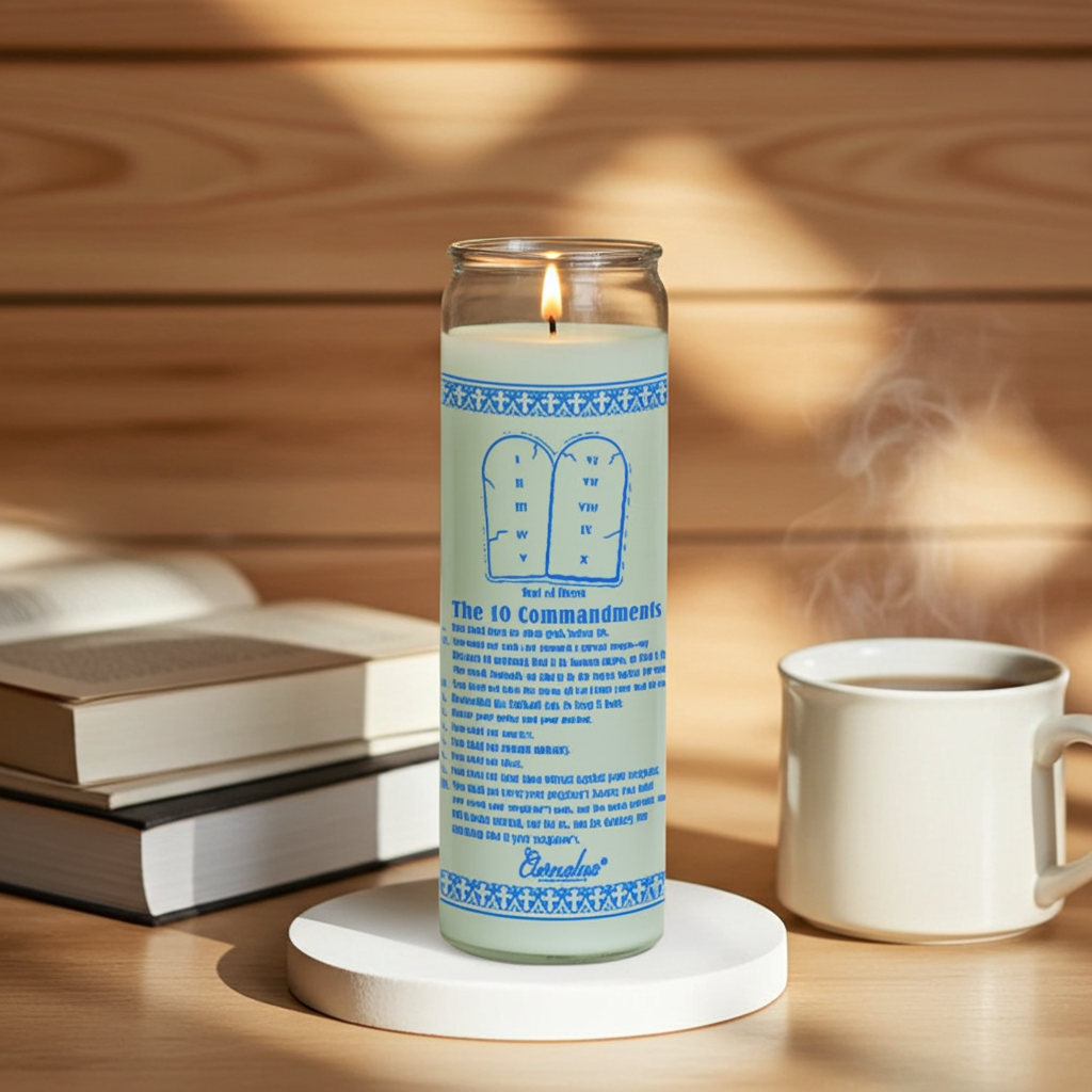 Psalms 23rd prayer candle white 7 day glass candle for prayer, blessing, and faith-based home worship.