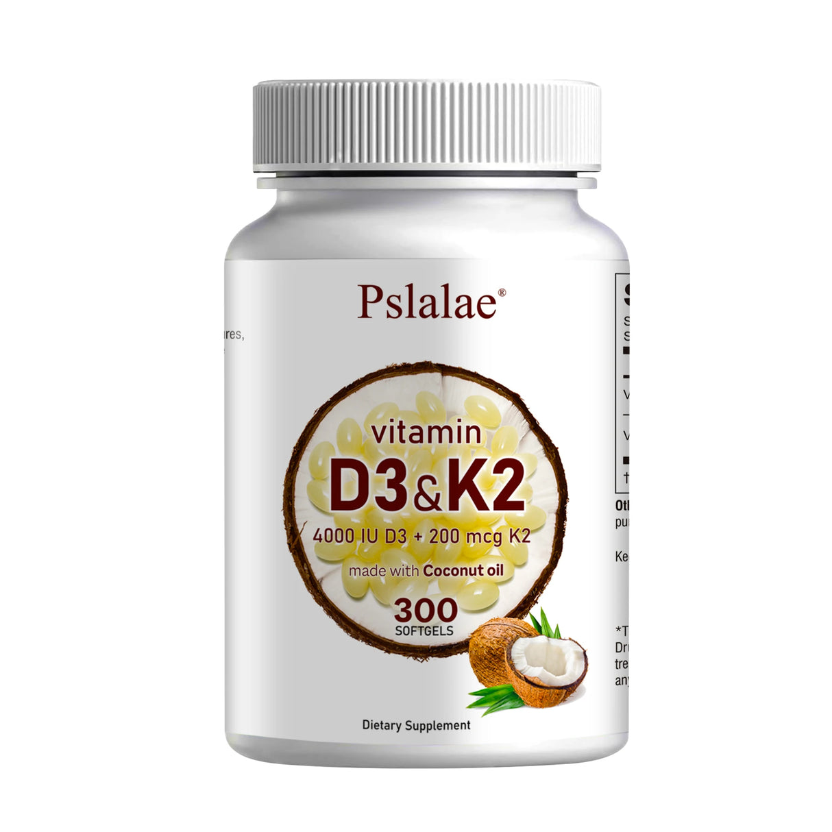 Pslalae daily Vitamin D3 + K2 softgels dietary supplement for bone wellness, calcium support, and everyday health routines.