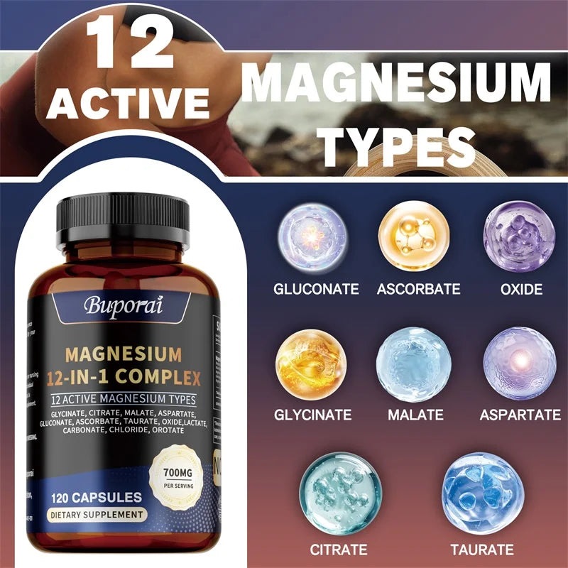 Pslalae Magnesium Complex Capsules supplement for muscle relaxation, nerve function, and recovery.