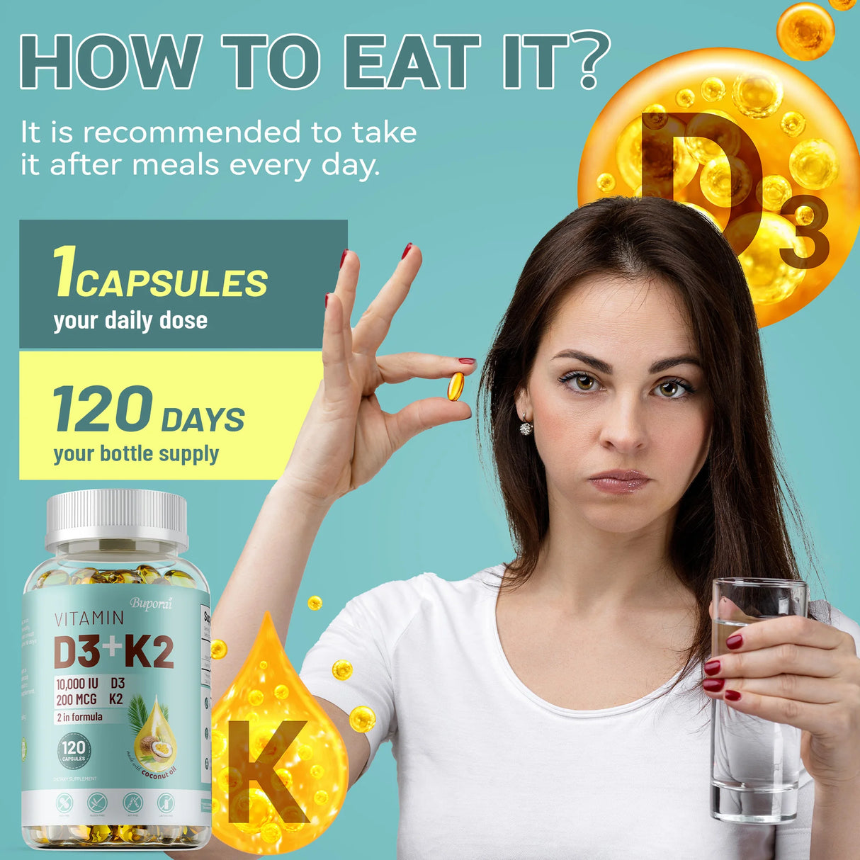 Pslalae Vitamin D3 & K2 supplement bottle for health routines and consistent daily vitamin use.