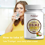 Pslalae Vitamin D3 + K2 softgels bottle for bone support, mineral balance, and daily dietary supplementation.
