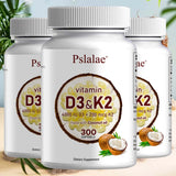 Pslalae Vitamin D3 + K2 coconut oil softgels dietary supplement for bone health, calcium support, and daily wellness.