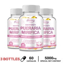 Pueraria Mirifica breast support dietary capsules bottle for daily supplement intake and women's wellness routines.