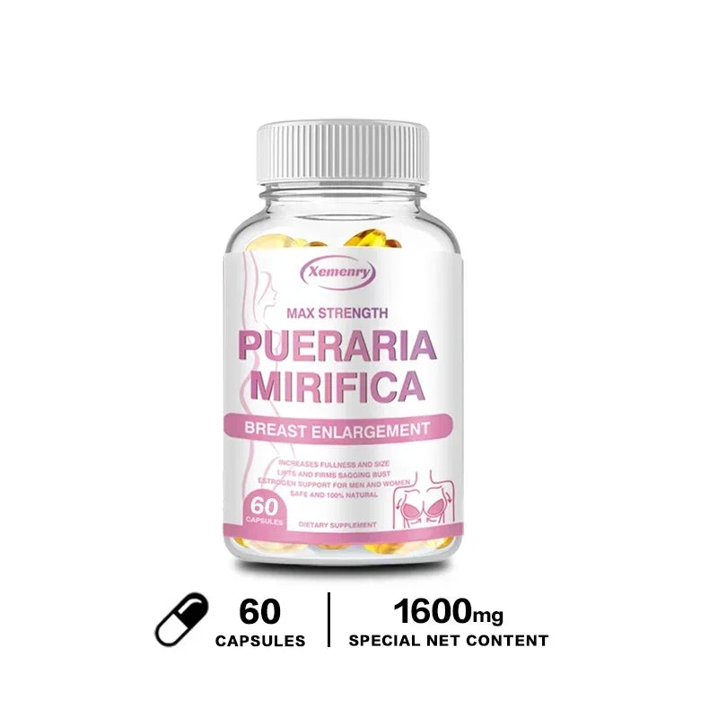 Pueraria Mirifica wellness breast support capsules bottle for women's health routines and daily supplement use.