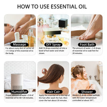 PHATOIL usage guide for essential oil: massage dilution, steam inhalation, foot bath, humidifier drops, hair care and bath use.
