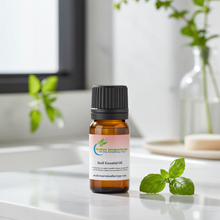 Pure basil essential oil dropper bottle for diffuser use, massage oil blending, and daily mental clarity aromatherapy.