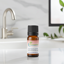 Cedarwood essential oil bottle for diffuser use, calming deep sleep aromatherapy, and freshening indoor spaces.