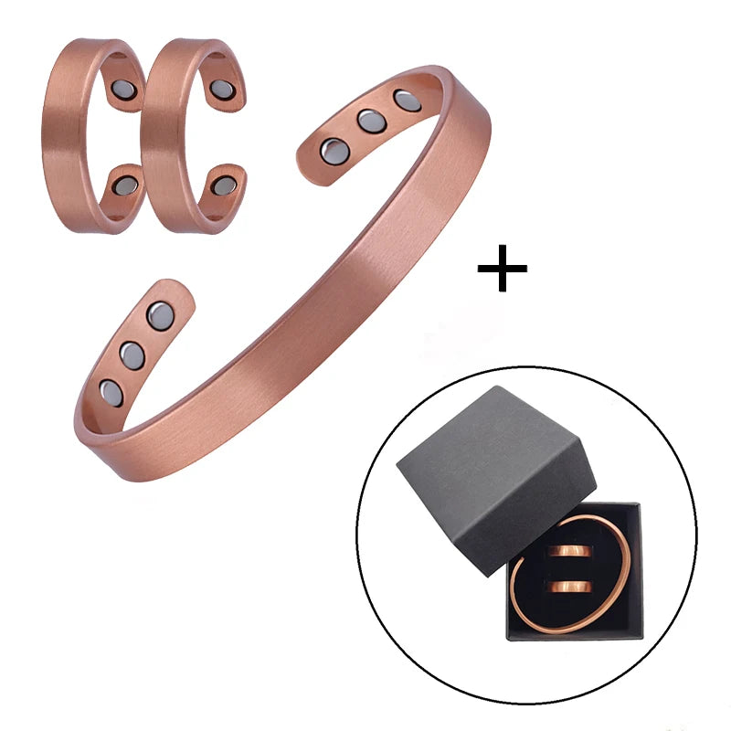 Pure Copper Magnetic Bracelets & Rings Set with copper bracelet and ring forms for daily wear, personal style, and wellness jewelry use.