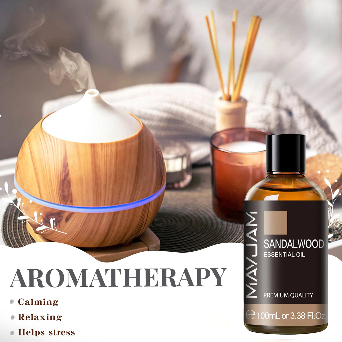 MAYJAM pure essential oil bottle with dropper for humidifier blends, scenting rooms, and wellness routines.