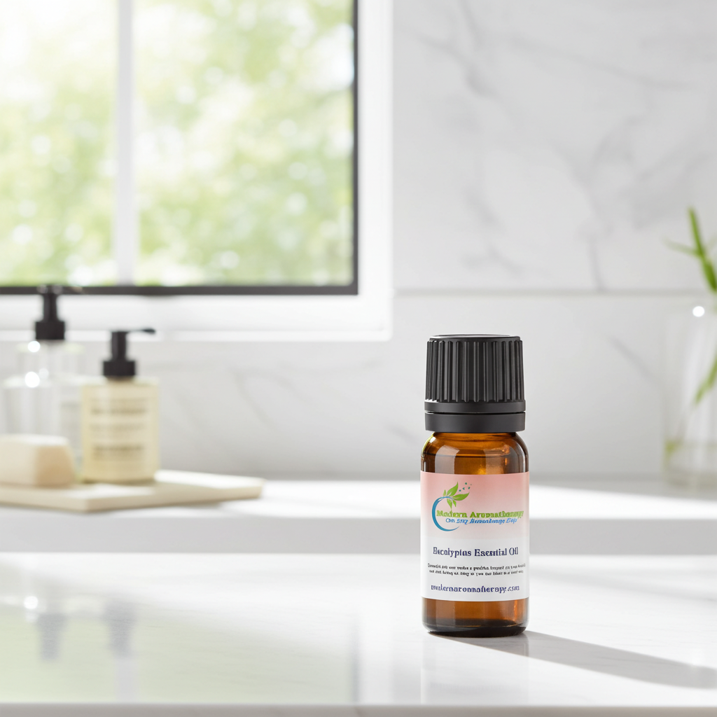 Pure eucalyptus essential oil bottle for diffuser blends, congestion relief aromatherapy, and clean air freshening use.