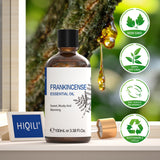 HIQILI 100ML pure frankincense essential oil bottle for diffuser aromatherapy, calming routines, and wellness use.
