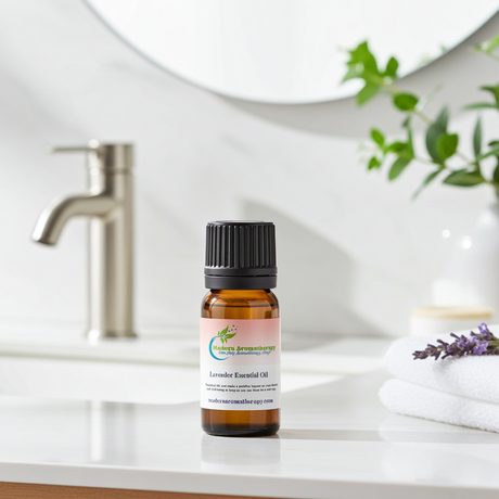 Pure lavender essential oil bottle for calming aromatherapy, massage blends, and home fragrance use.