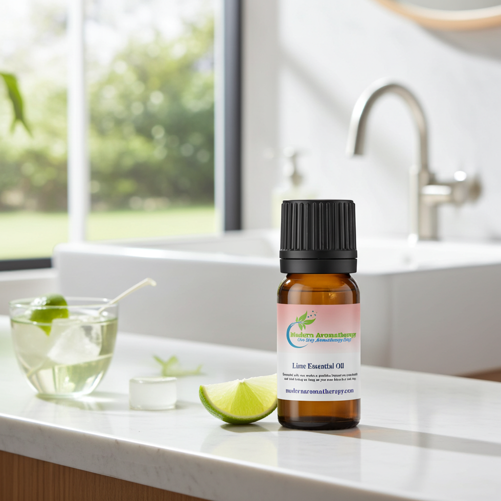 Pure lime essential oil dropper bottle for diffuser use, mood-lifting oil blending, and refreshing aromatic practice.