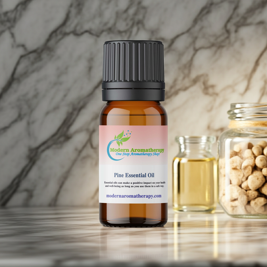 Pine Essential Oil dropper bottle for massage blends, aromatherapy, and natural scent use.