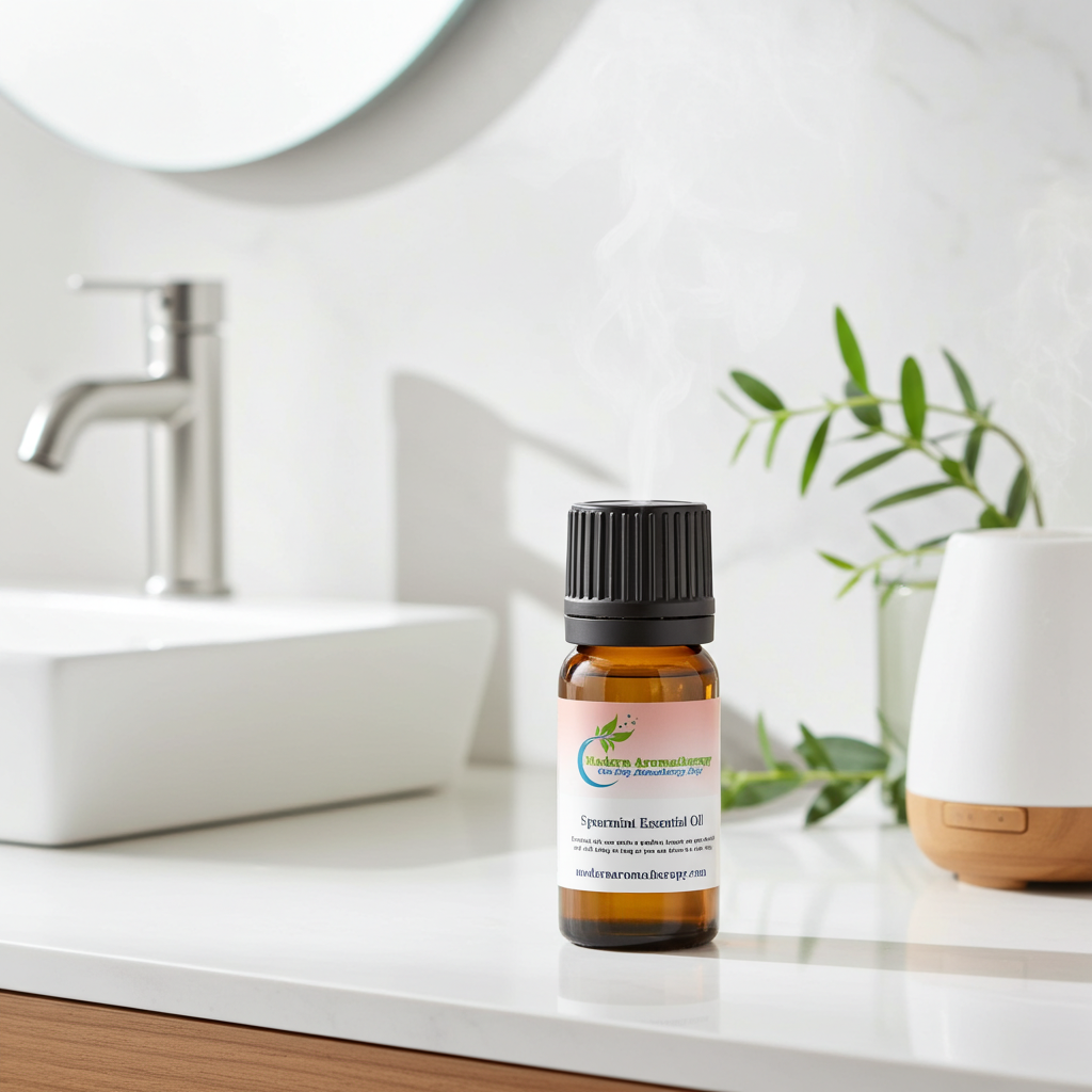 Pure spearmint essential oil dropper bottle for aromatherapy blends, digestive support, and refreshing home fragrance.