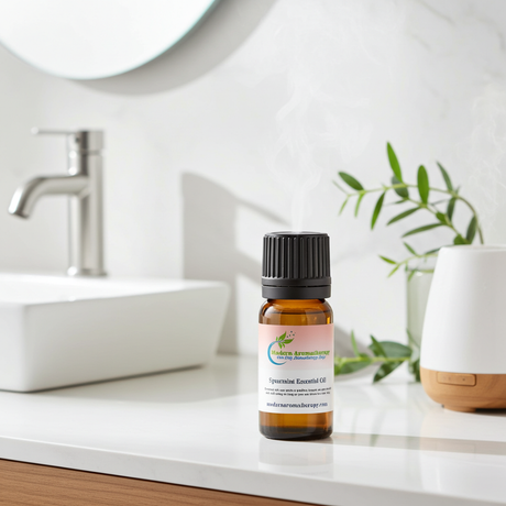 Pure Spearmint Essential Oil dropper bottle for diffuser use, relaxation routines, and minty aromatherapy blends.