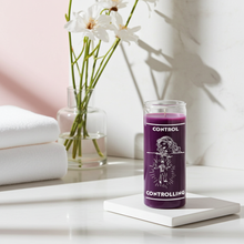 Purple Controlling 7 day candle in glass for focused spiritual work, altar rituals, and manifestation practice.