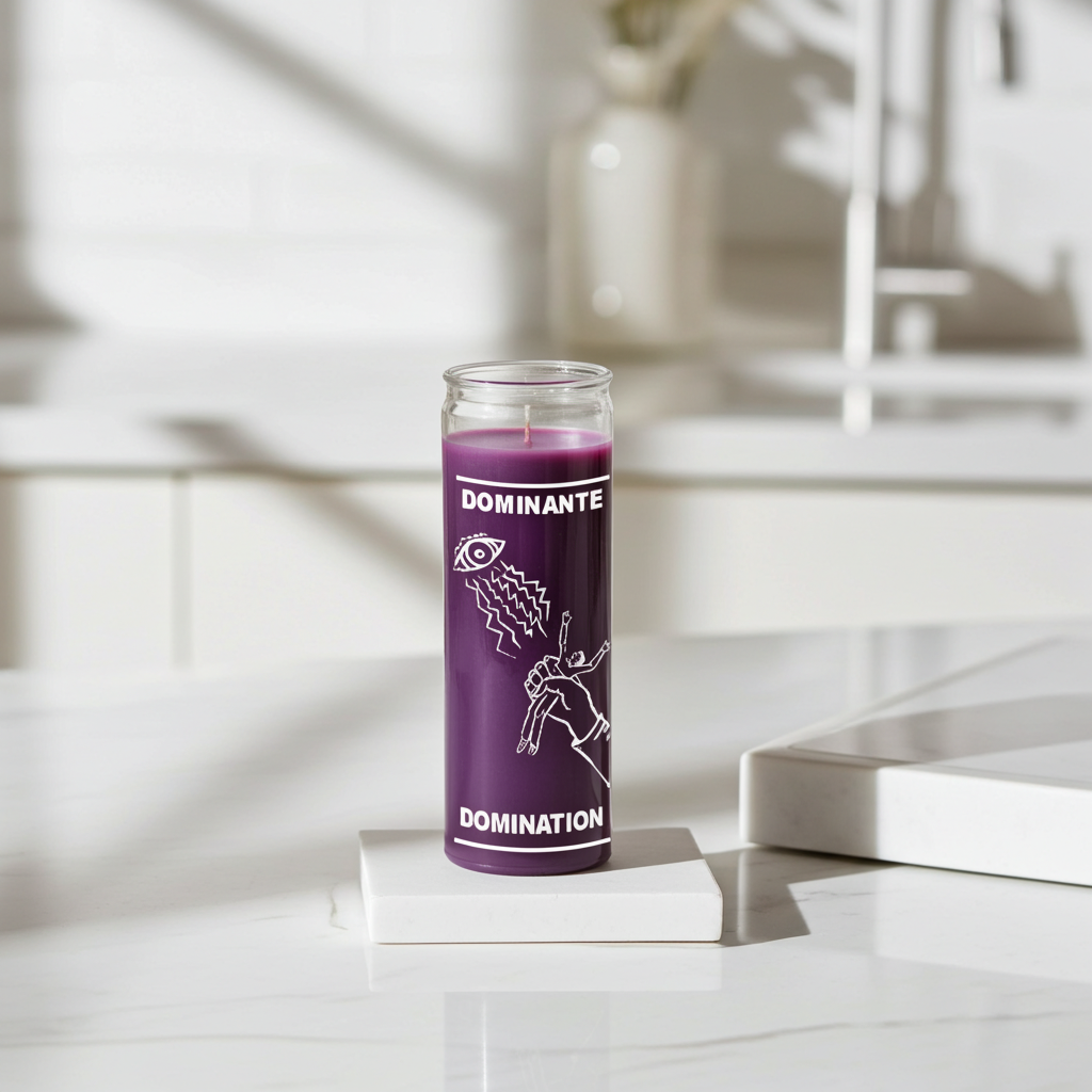 Purple Domination 7 day candle devotional glass candle for prayer, focus, and domination ritual practice.