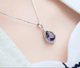Purple gemstone teardrop pendant necklace with elegant stone charm for weddings, formal events, and stylish everyday use.