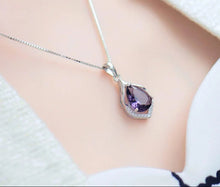 Purple gemstone teardrop pendant necklace with elegant stone charm for weddings, formal events, and stylish everyday use.