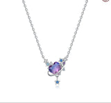 Infinite Love Purple Heart Planet Pendant necklace piece for romantic styling, heartfelt gifts, and celestial-inspired outfit use.