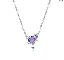 Infinite Love Purple Heart Planet Pendant necklace piece for romantic styling, heartfelt gifts, and celestial-inspired outfit use.