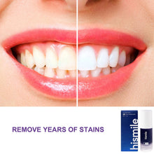 Purple Teeth Whitening Toothpaste 30ml before and after comparison showing yellow tone correction.