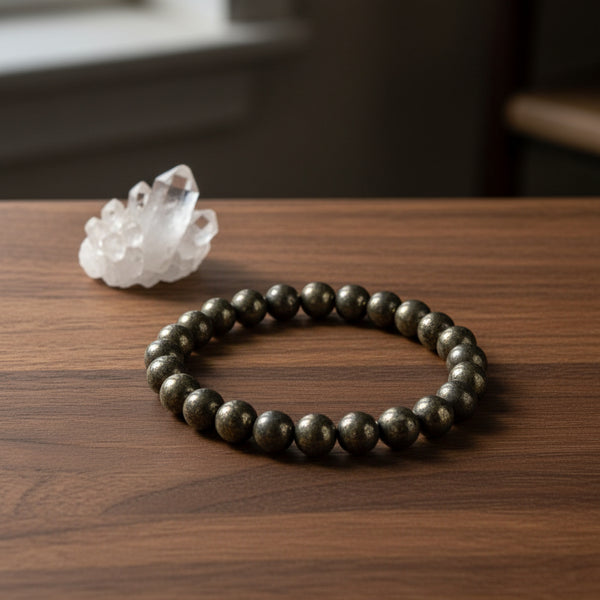 Pyrite elastic bracelet with 8mm round beads