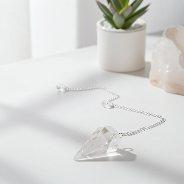 Quartz pendulum divination tool for dowsing, energy reading, and spiritual guidance.