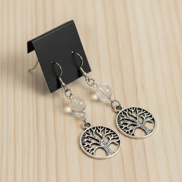 Quartz Tree of Life earrings for symbolic jewelry, everyday wear, and gift giving.