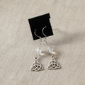 Quartz triquetra earrings for Celtic-inspired jewelry, everyday wear, and gift giving.